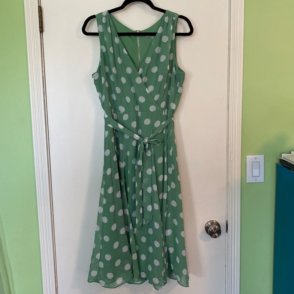 Danny and Nicole green polka dot sleeveless dress